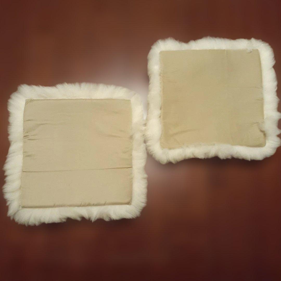 新品 リアルムートン クッション 2枚セット 毛足長厚 アイボリー 羊毛皮自然色