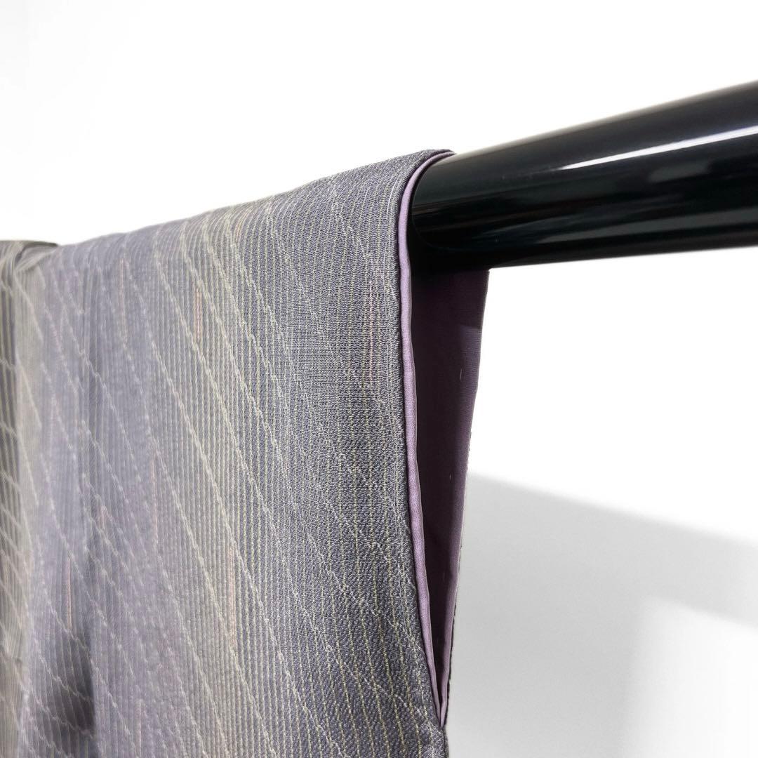 未着用　小紋　縦縞　斜め縞　よろけ縞　グレー　着物　122a d