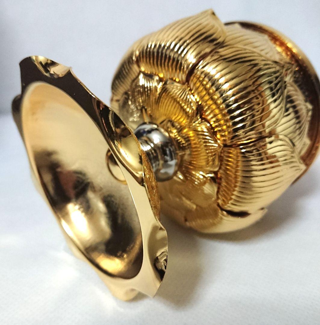 ✶金属工芸品✶香炉 蓮華型 真鍮製 金メッキ 仏具 国産 インテリア 小物入れ