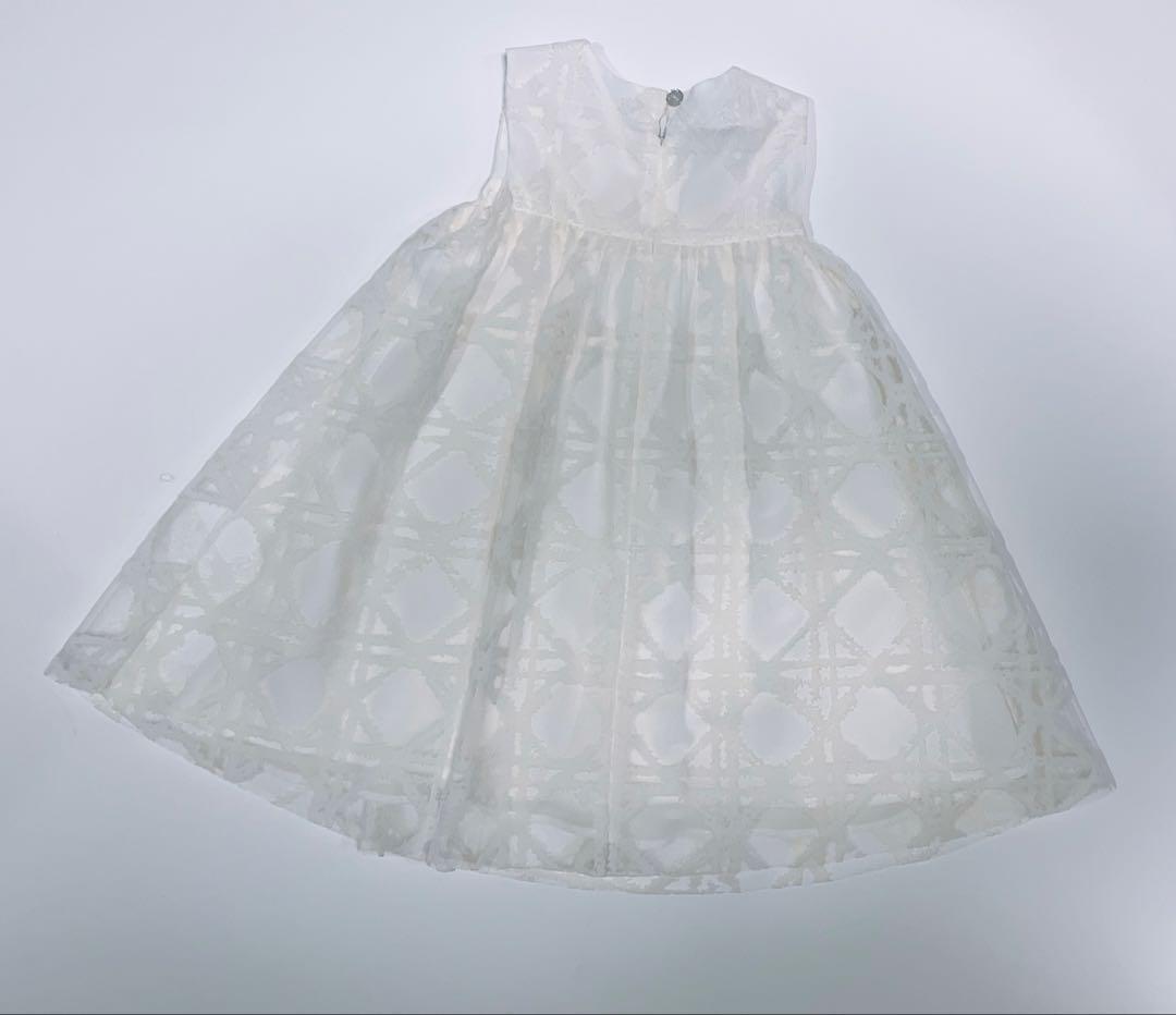 超美品　baby Dior ホワイト ノースリーブ フレアドレス　カナージュ