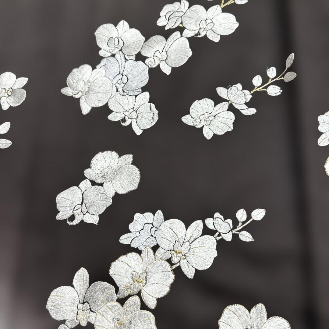 総刺繍 胡蝶蘭 こげ茶 訪問着