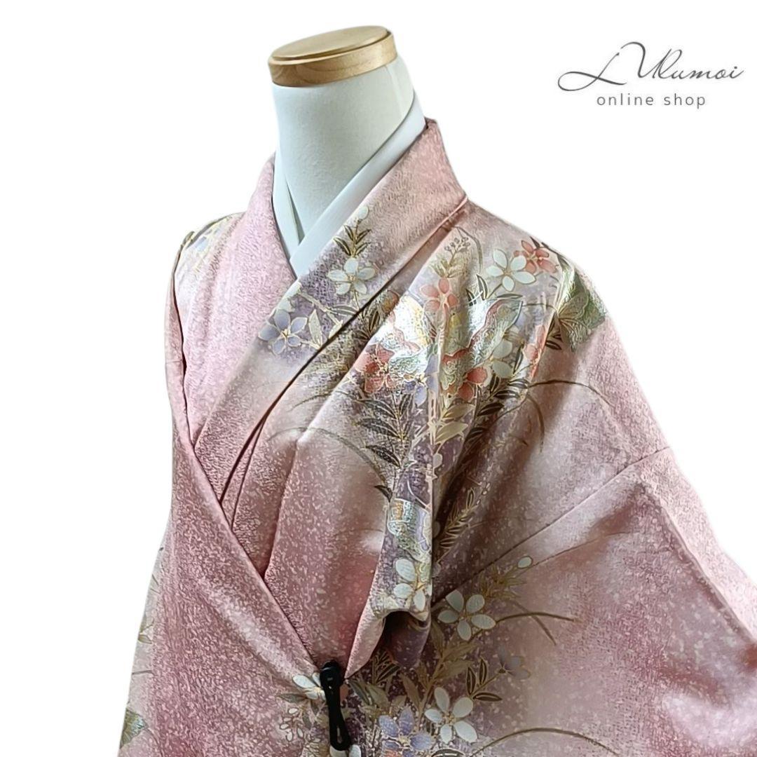LULU52 着物 正絹 振袖 ピンク 花柄 蝶々