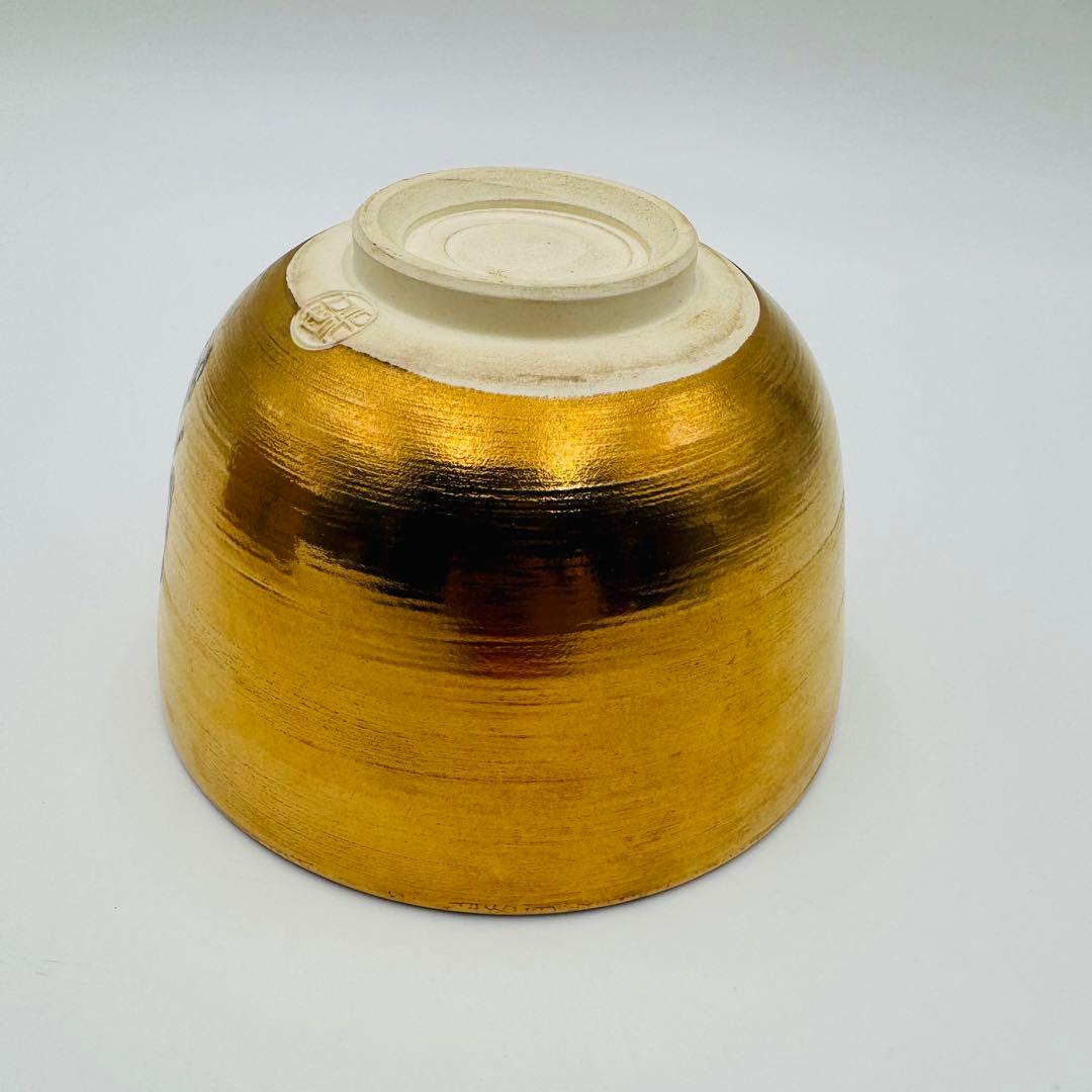 【京焼　加藤如水　琳派金地元禄舞図　金蘭茶碗　共箱】茶道具　骨董　アンティーク