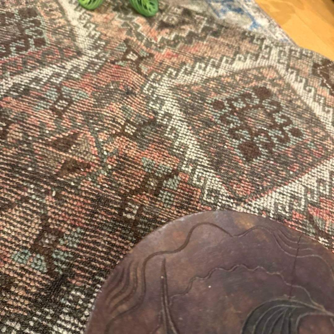 97×105エスニック　ブラウン×サーモン　レアな正方形　トルコヴィンテージラグ