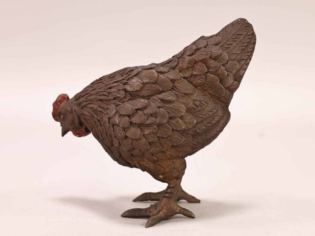 BK442　時代金工　古銅　双鶏　置物　ブロンズ　床飾り　金運　仕事運　子孫繁栄