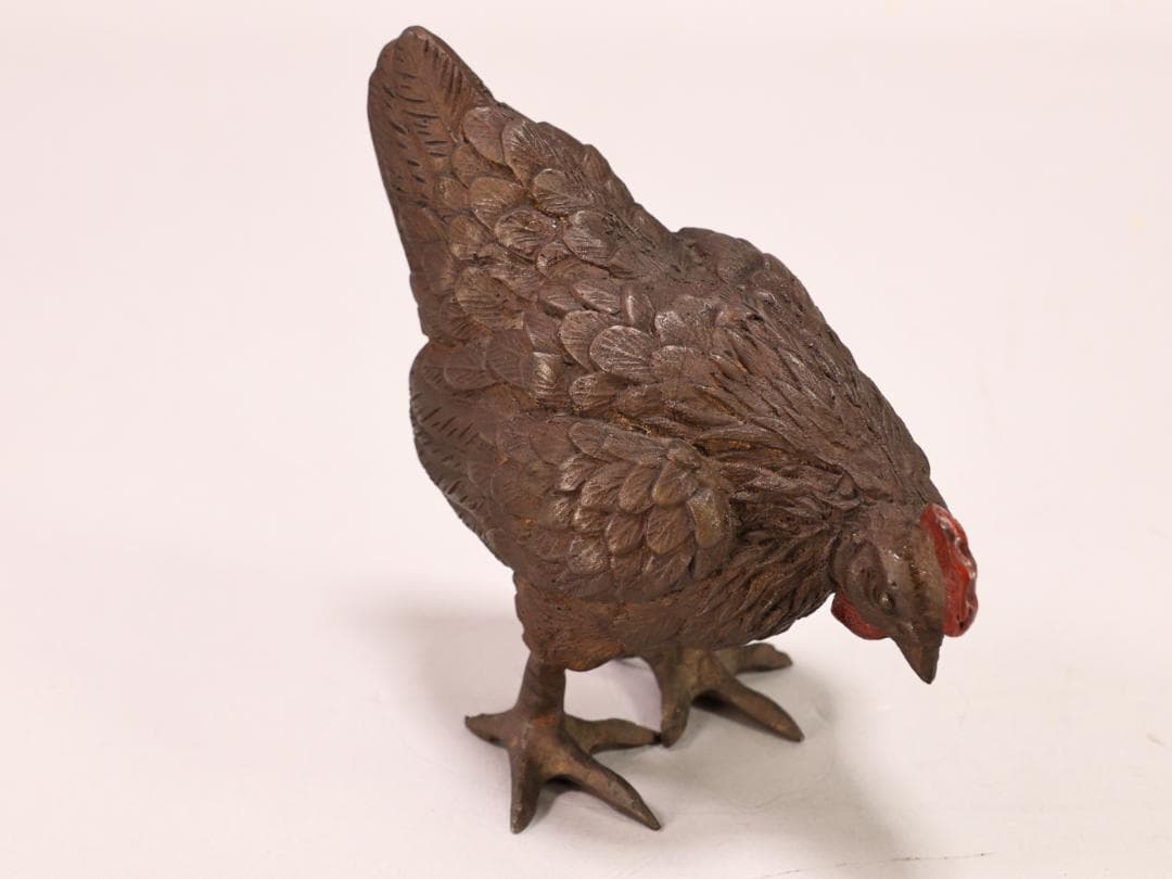 BK442　時代金工　古銅　双鶏　置物　ブロンズ　床飾り　金運　仕事運　子孫繁栄