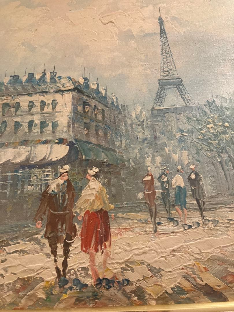パリの街並み 油彩画 エッフェル塔