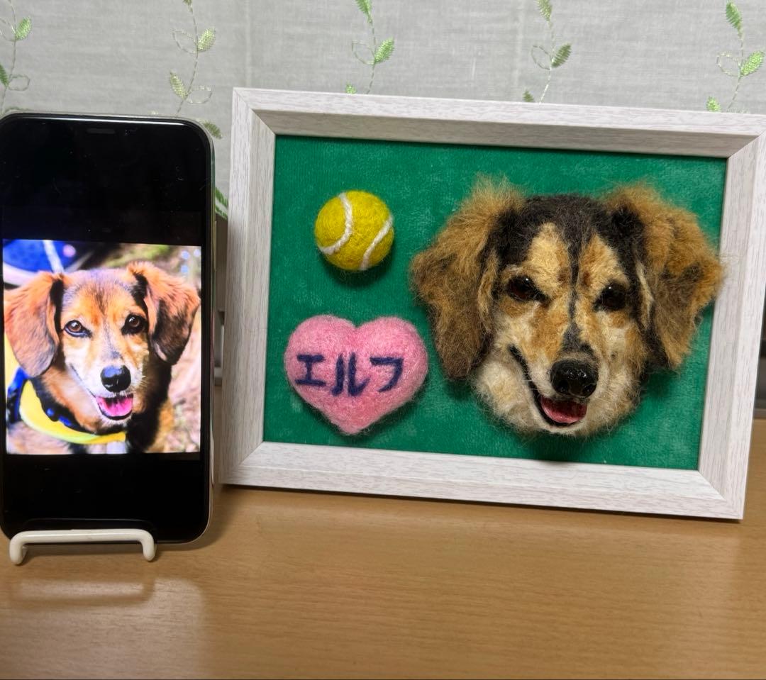 わんこ限定　うちの子プレート　わたわたペットの羊毛フェルト作品