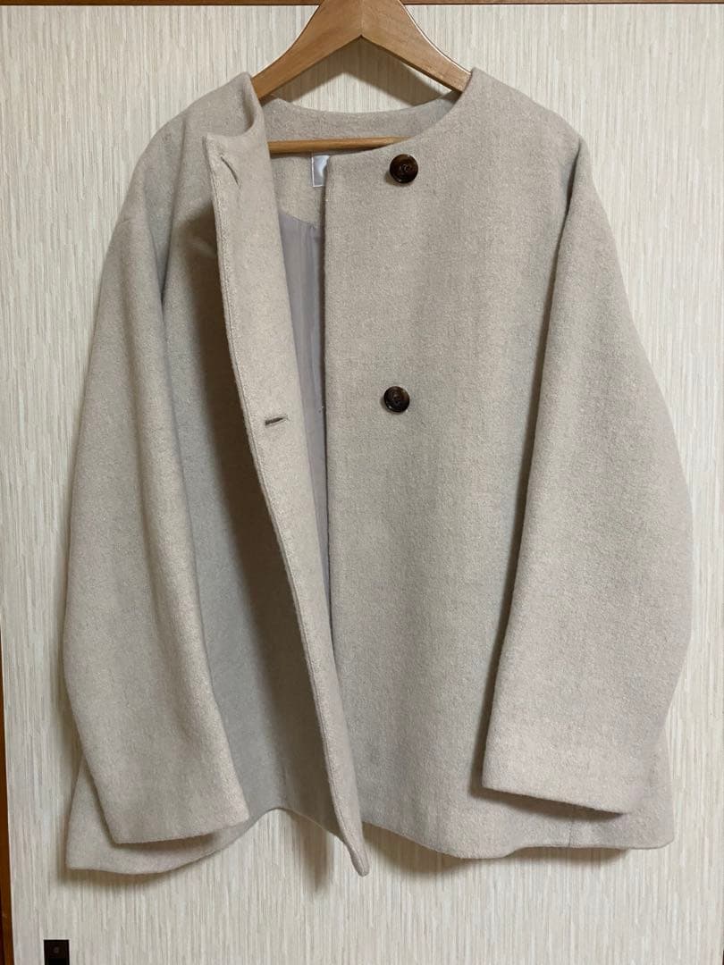 美品NATURAL BEAUTY BASIC カシミア混ノーカラーコート