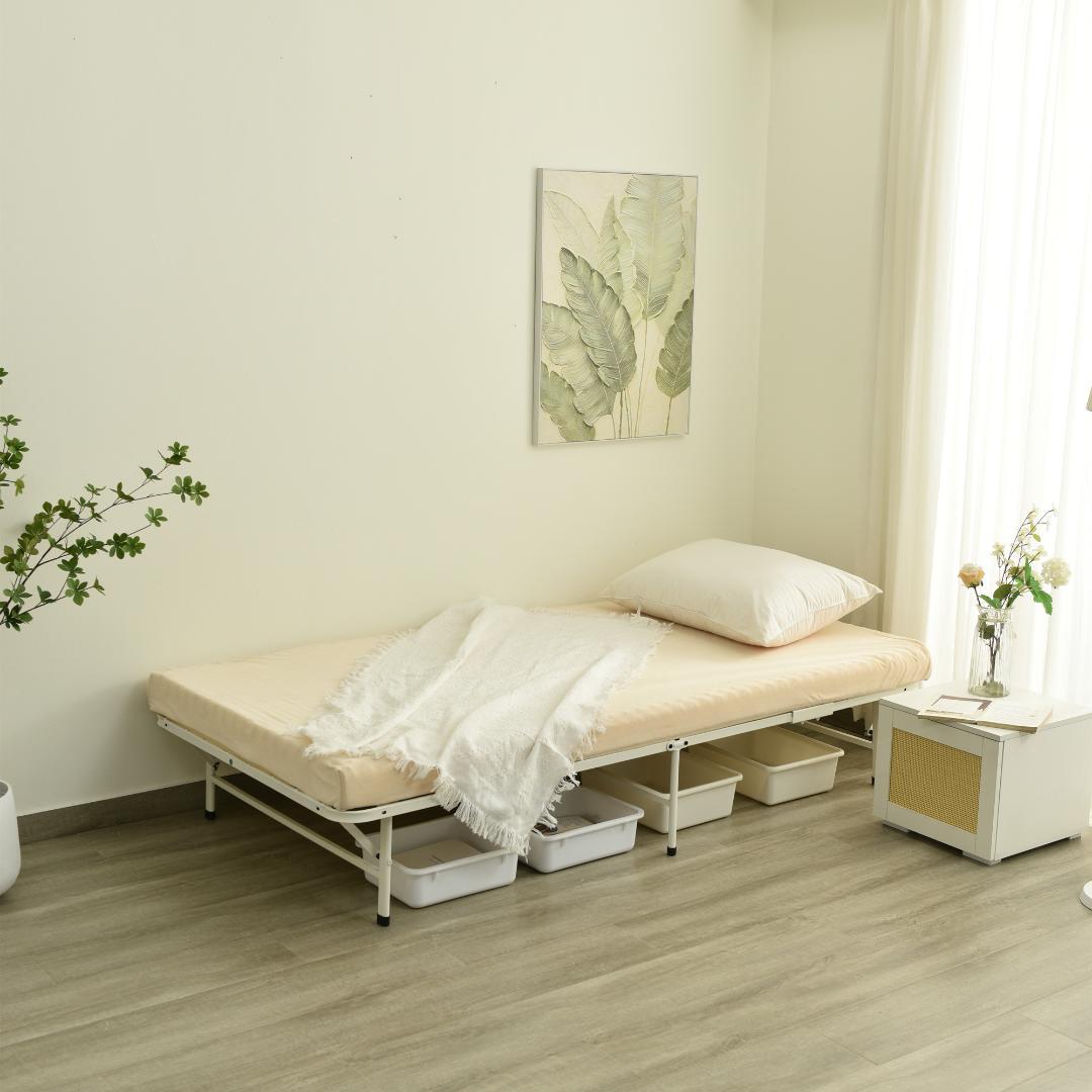 【マットレス付き】パイプベッド 折りたたみベッド シングル 組立簡単 ベッド収納