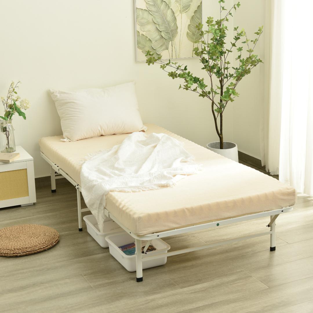 【マットレス付き】パイプベッド 折りたたみベッド シングル 組立簡単 ベッド収納