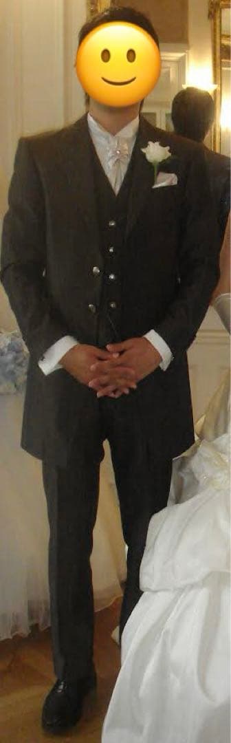 【美品】結婚式　メンズ　タキシード(ブラウン)、上下＋ベスト3点　小物セット無し