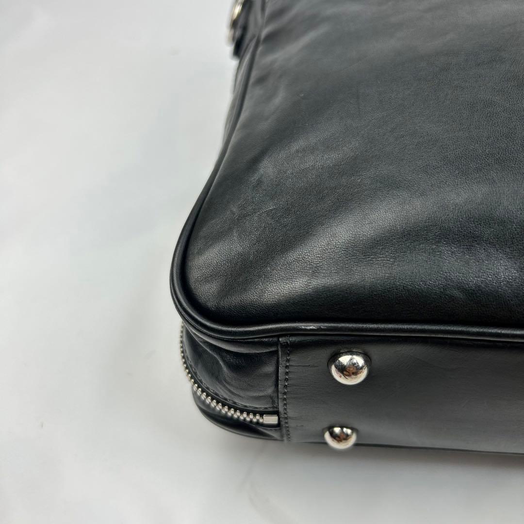 【美品】ソメスサドル　ビジネスバッグ　2way レザー　ロゴ金具　シルバー　黒