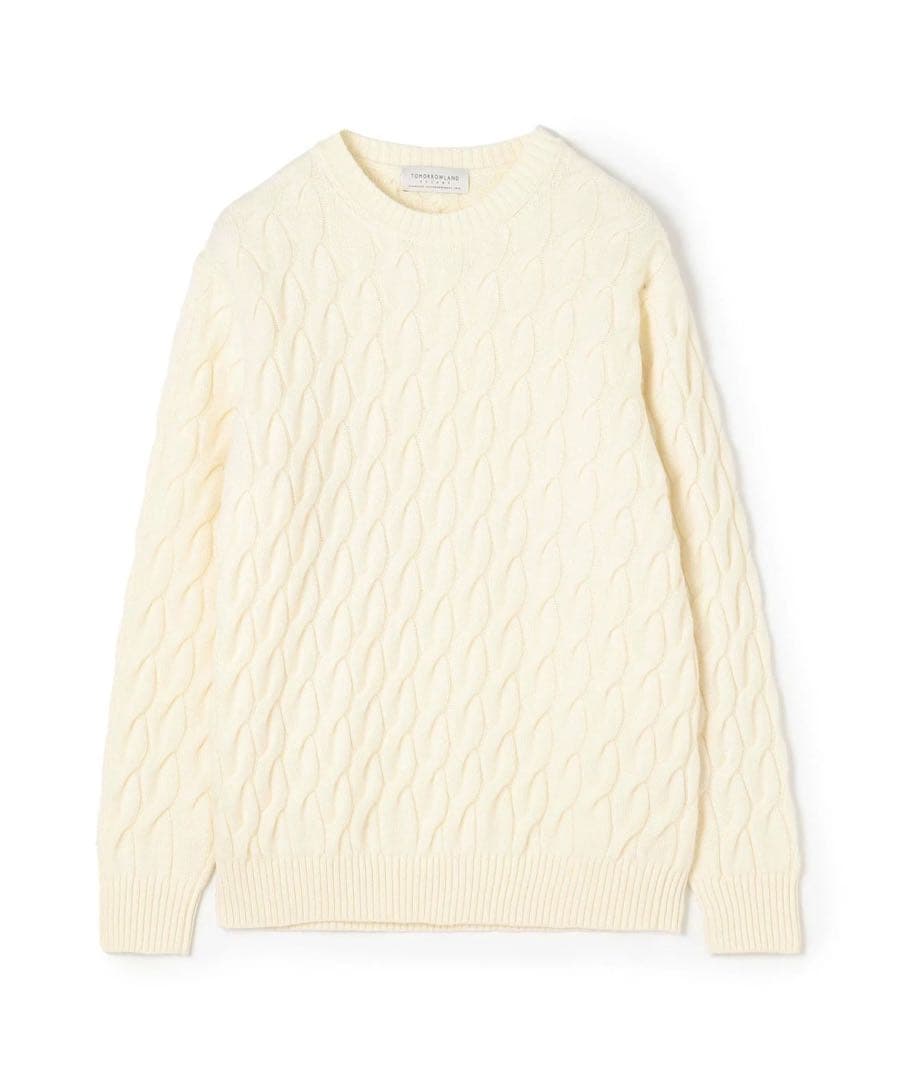 【新品タグ付】 ウール ケーブル ニット ホワイト L TOMORROWLAND