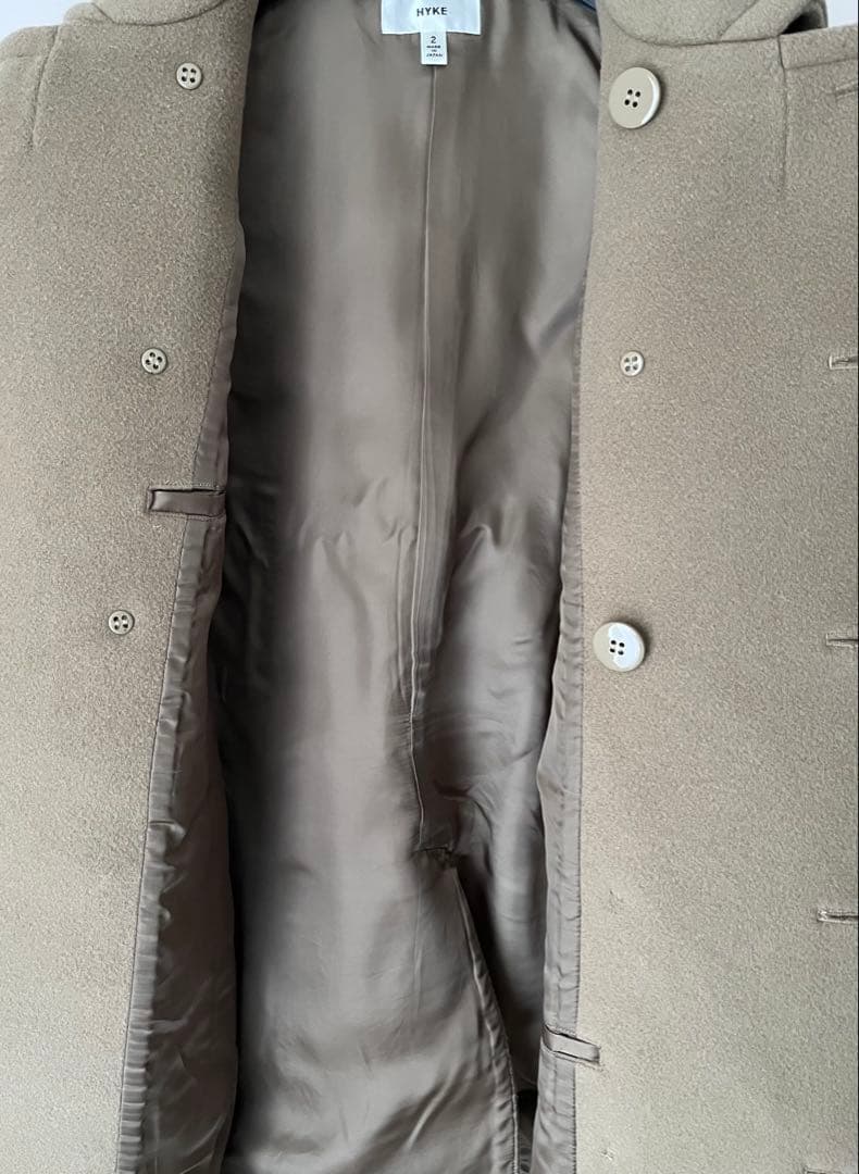 HYKE ハイク メルトンウール ピーコート ダブル アンカーボタン キャメル