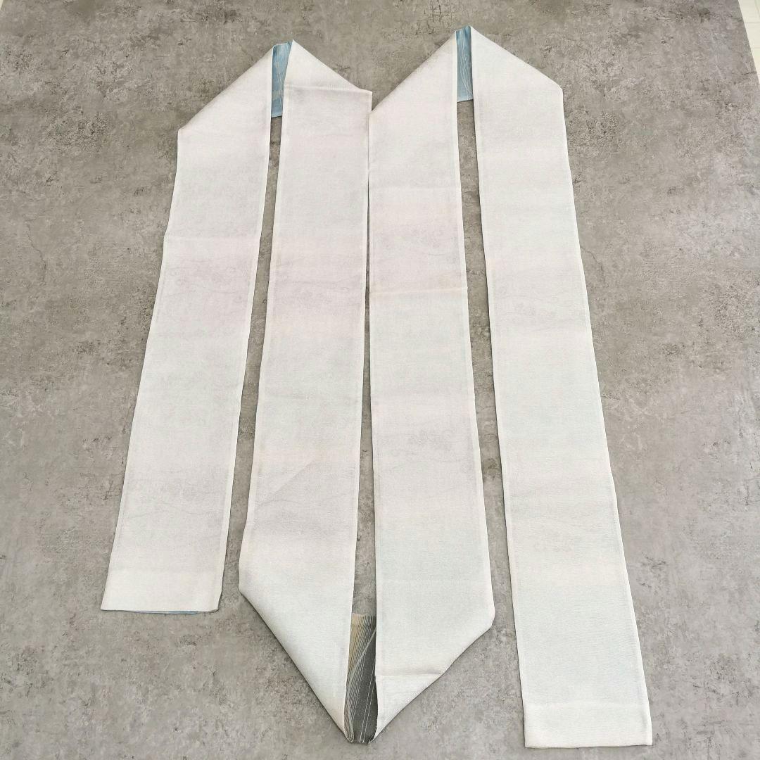 【一点物×一生モノ】正絹 紋紗の半幅帯 リバーシブル 水色 グレー 涼しげ