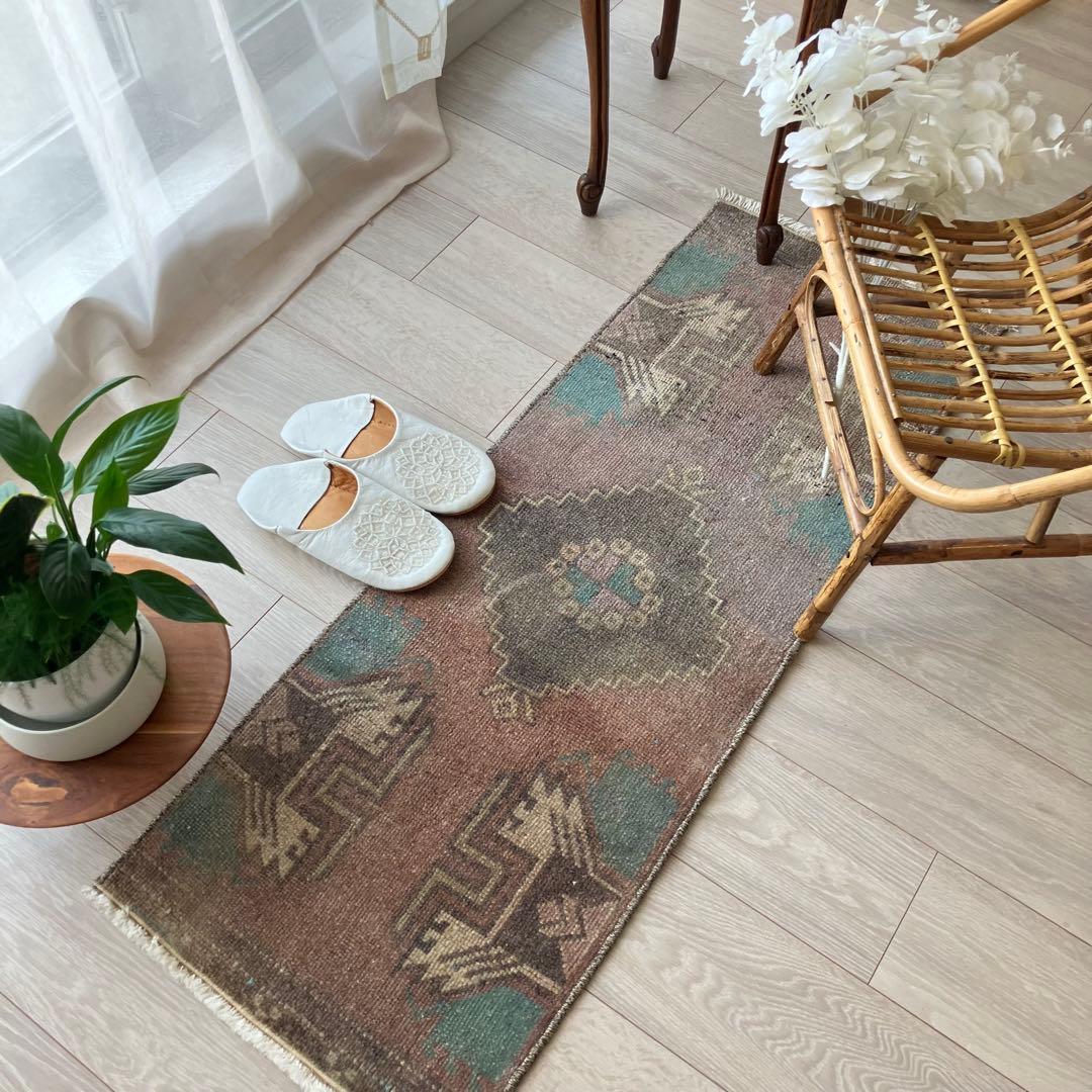 アンニュイカラー41×114ベージュココア　ペパーミント　トルコヴィンテージラグ