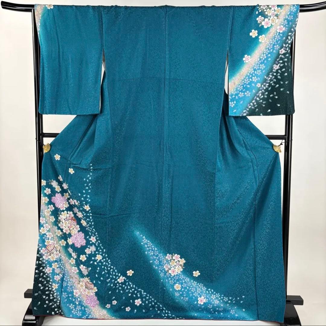 桜柄 青緑色 訪問着