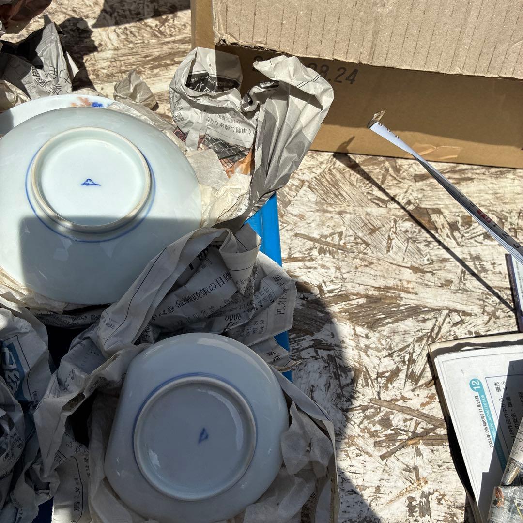 オールド深川青磁もみじ紅葉　皇室御用達　平皿小皿カップセット計54 富士流水裏印