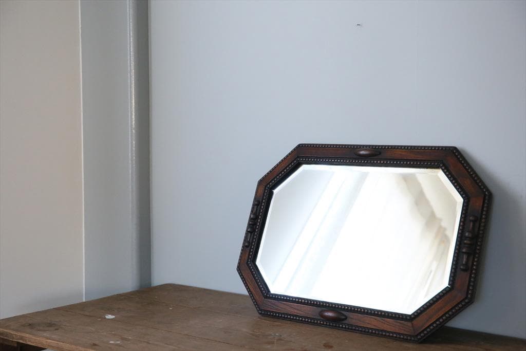 英国アンティーク木製カッティングミラー/壁掛け鏡オクタゴン八角形85-157-1