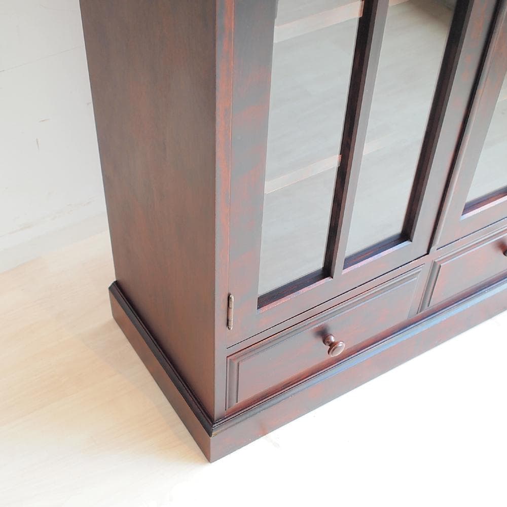 和光株式会社 「北海民芸」樺材 ガラス扉の書棚 民芸家具 本棚 キャビネット