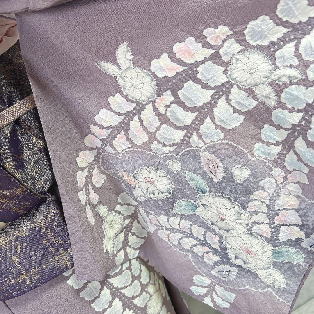 訪問着フルセット　辻ヶ花　翠山工房　着物　正絹　薄紫　華やか　大人可愛い