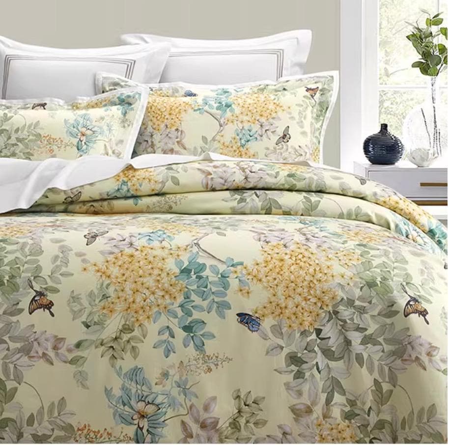 【オーダーメイド可】エジプト超長綿100% 850TC 花柄 蝶々 4点セット