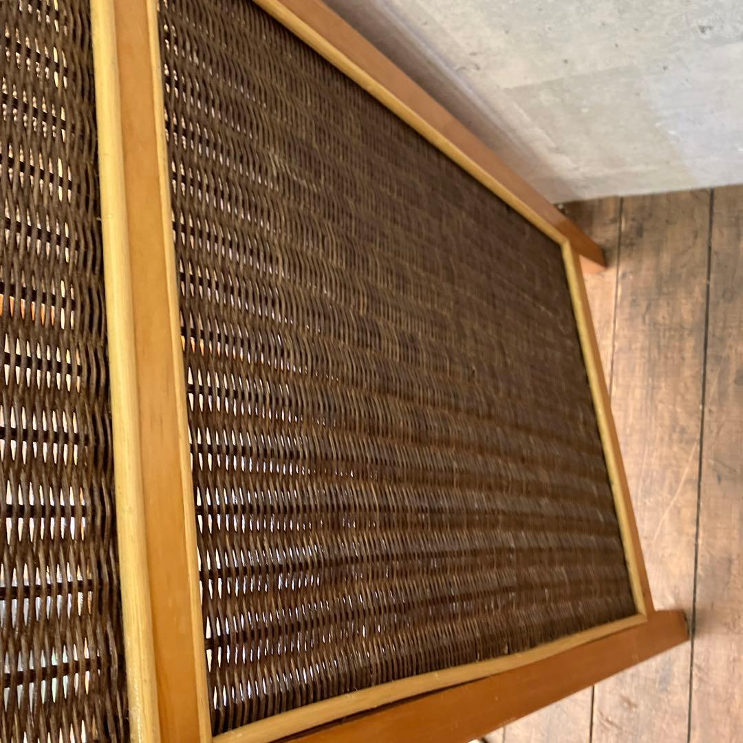 昭和レトロ エスニック 木製 3連 ラタンパーテーション 間仕切り 仕切り