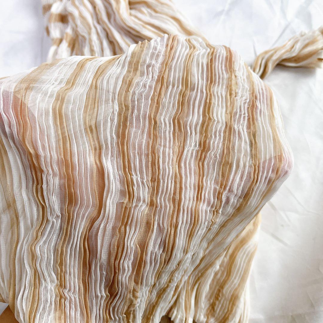 美品✨希少・変形 イッセイミヤケ ボーダー プリーツトップス ベージュ×ホワイト