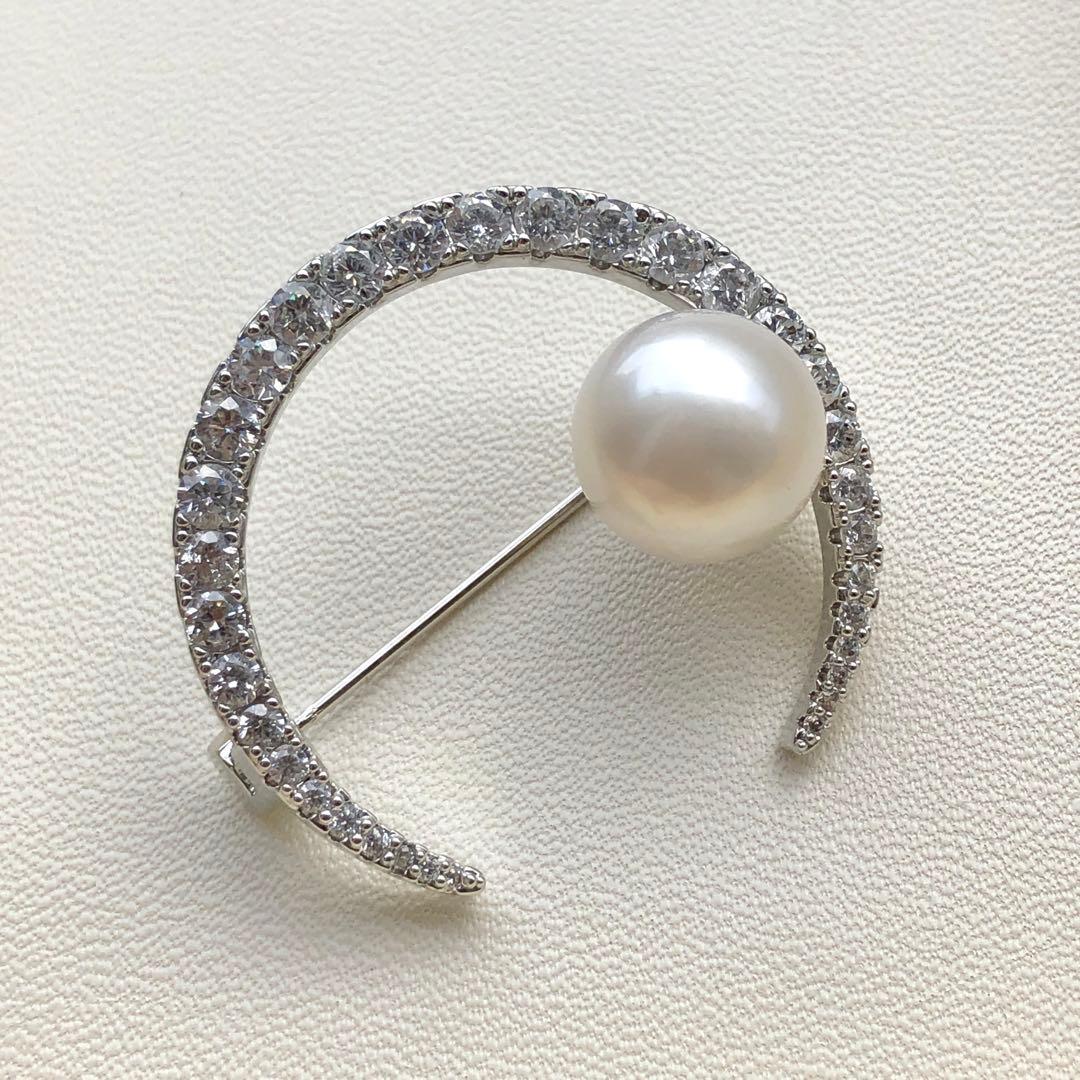 Aman様まとめ専用南洋白蝶真珠クリーム10.6㍉「三日月」ブローチBEN798