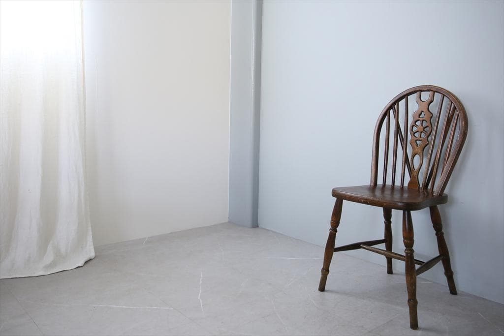 英国アンティーク木製ホイールバックチェア/ダイニングイス/椅子(92-37-5)