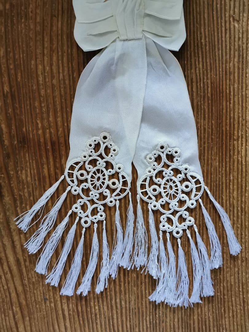 アンティーク 初聖体式 ダブルボウ腕章 透し幾何学紋 フリンジ装飾 オモニエール