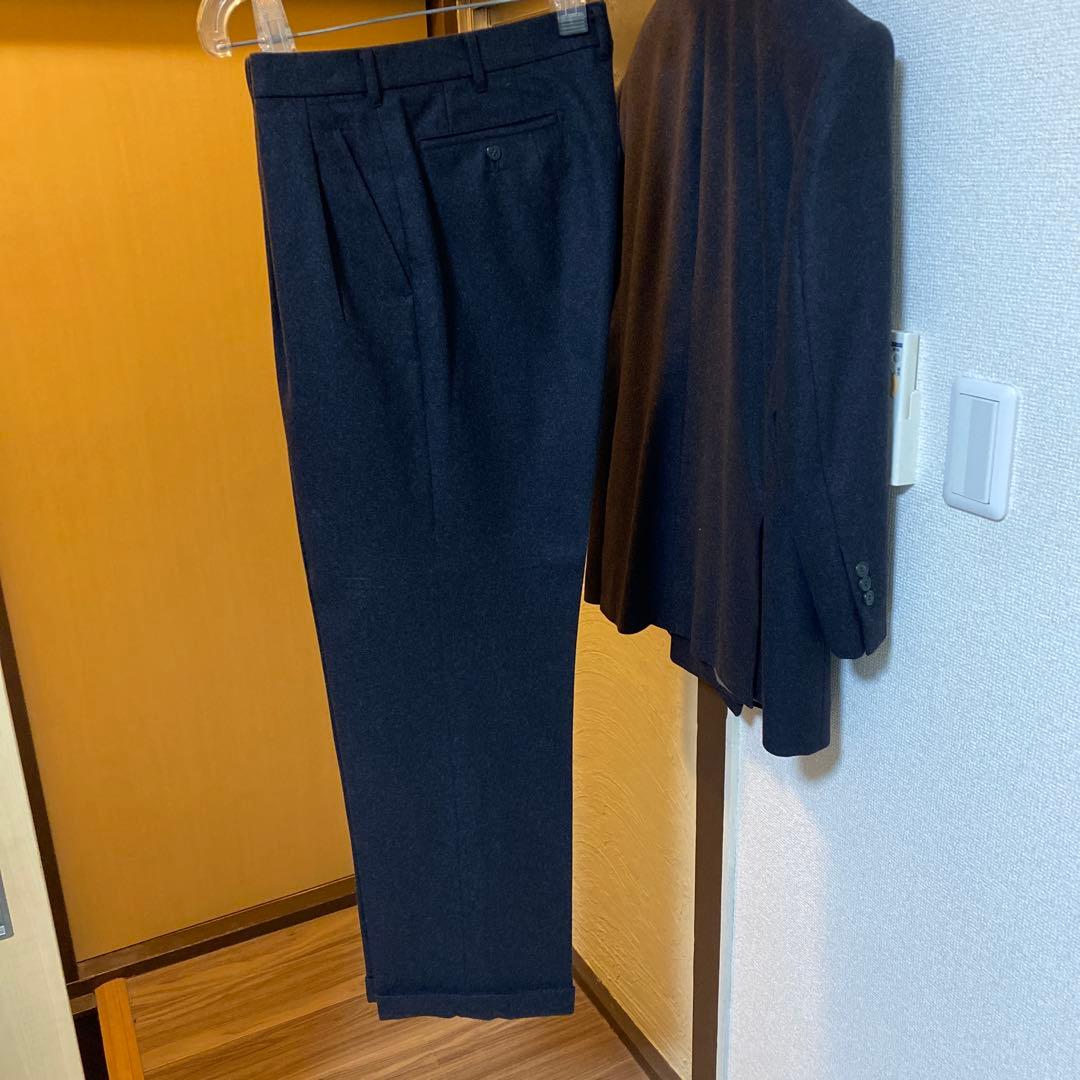 ミラショーン　超肉厚　フラノカシミヤ100% チャコールグレー　ダブルスーツ