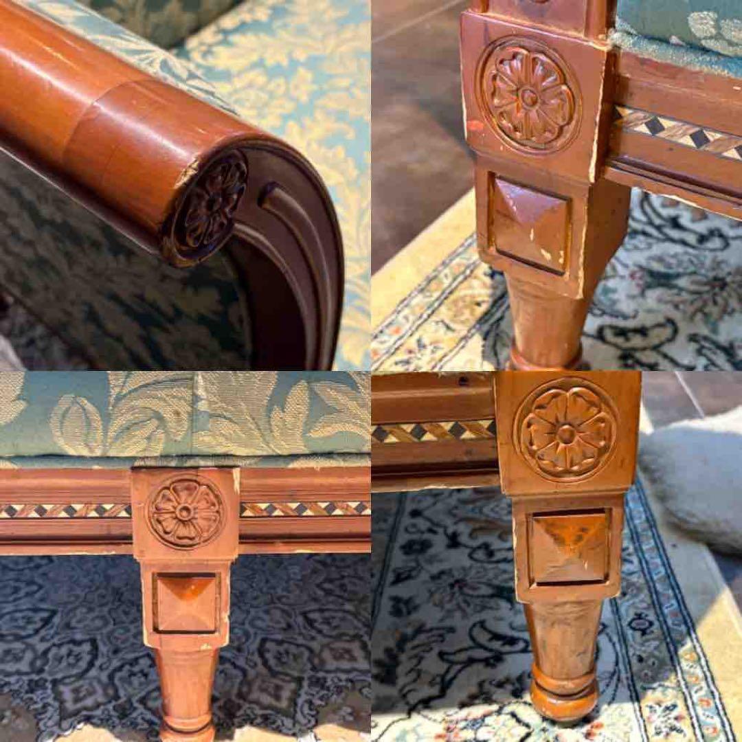 ②クラシック 3人掛けソファ 3Pソファ 花柄 グリーン ビンテージ nY