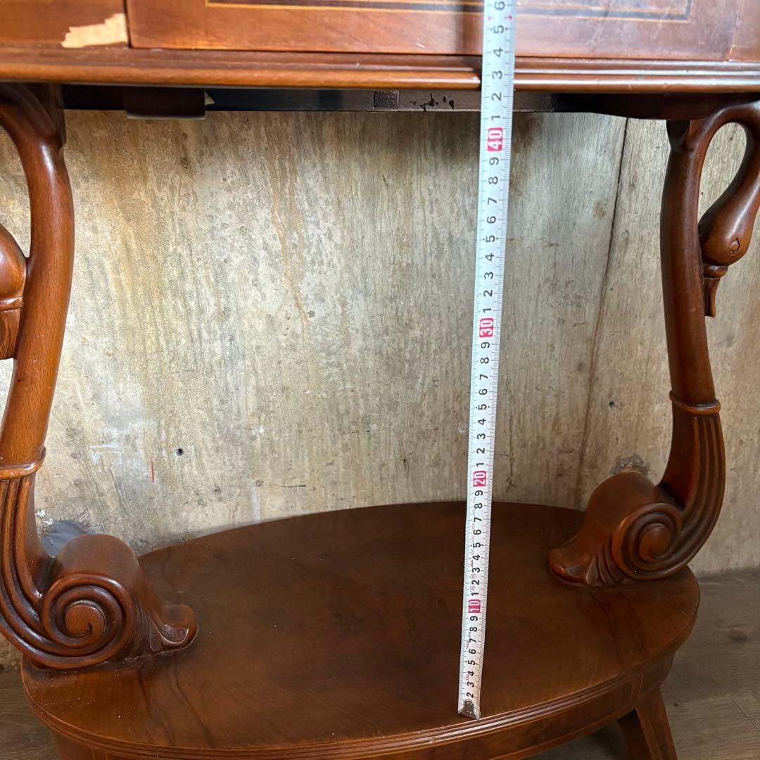 英国　白鳥モチーフ　オーバルコンソール　ウォルナット