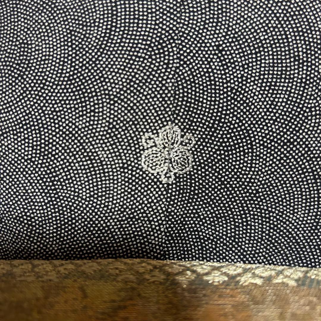 美品　袷　正絹　紋付　縮緬　鮫小紋　江戸小紋　フルセット　西陣唐織金箔袋帯