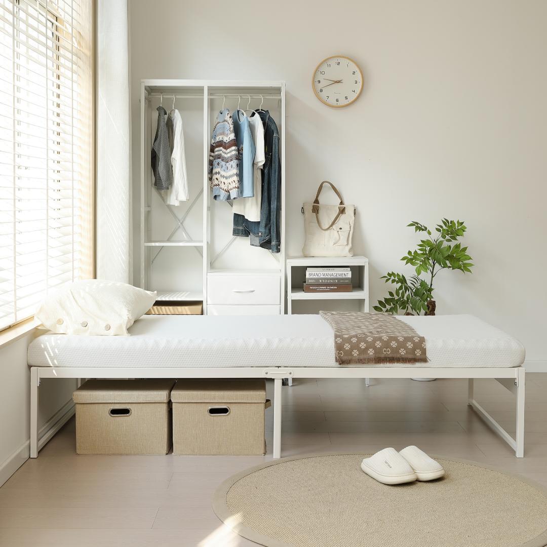 人気再入荷！【シングル】ベッドフレーム 木製×スチール パイプベッド　WHITE