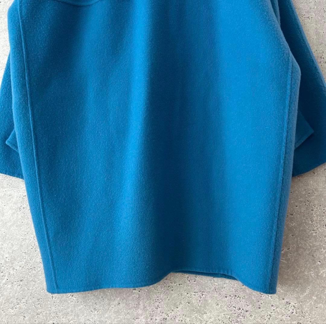 Mila Owen フラップポケットハーフ丈コクーン接結コート　ブルー