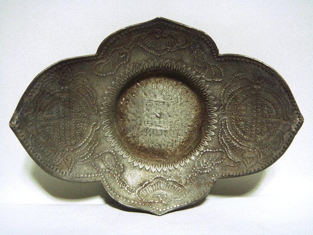 @624『中国美術 古錫 十字紋茶托 ５枚』/骨董品 古美術 古玩 アンティーク