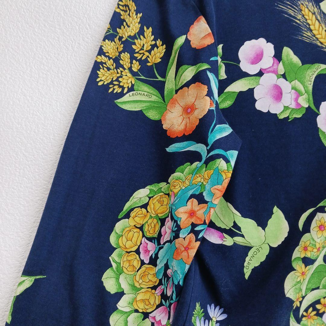 美品♬LEONARD　レオナール　花柄　総柄　カットソー　トップス　ネイビー