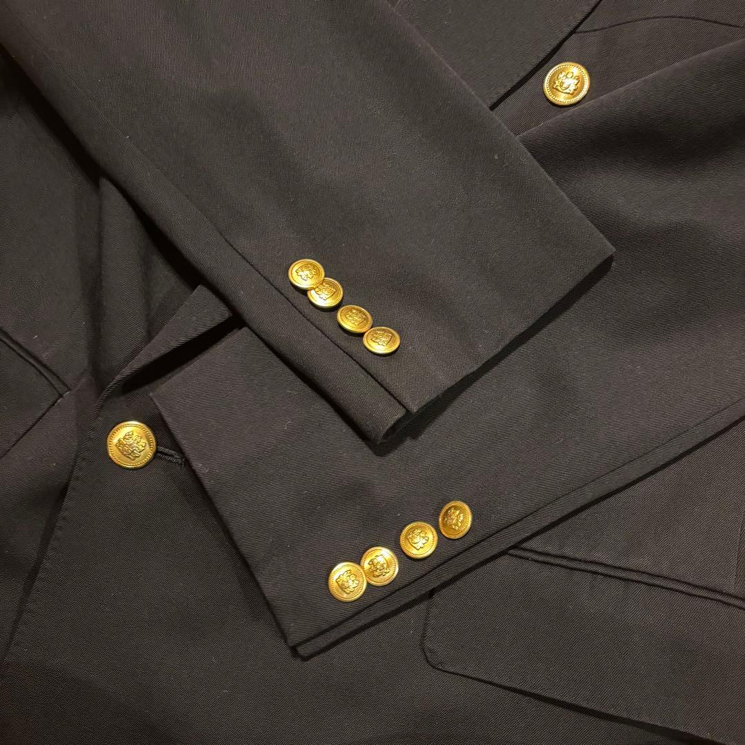 美品 アクアスキュータム 黒 ダブルブレスト テーラードジャケット ウール100