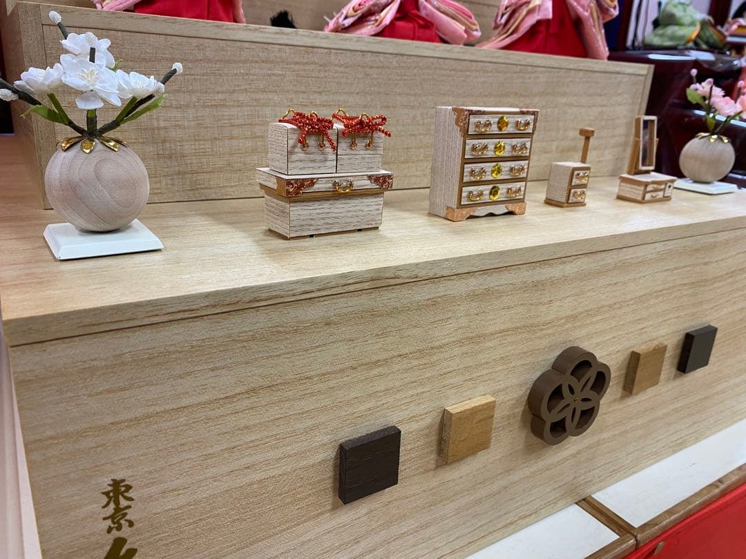 東京久月　五人飾り収納用三段セット・白木・間口約５０×奥行約５０×高さ約５９㎝