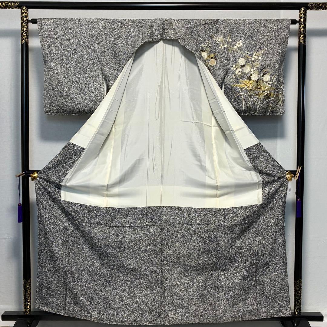 D210 訪問着　叩き染め　花模様　正絹　着物　袷　しつけ糸付き未使用極美品