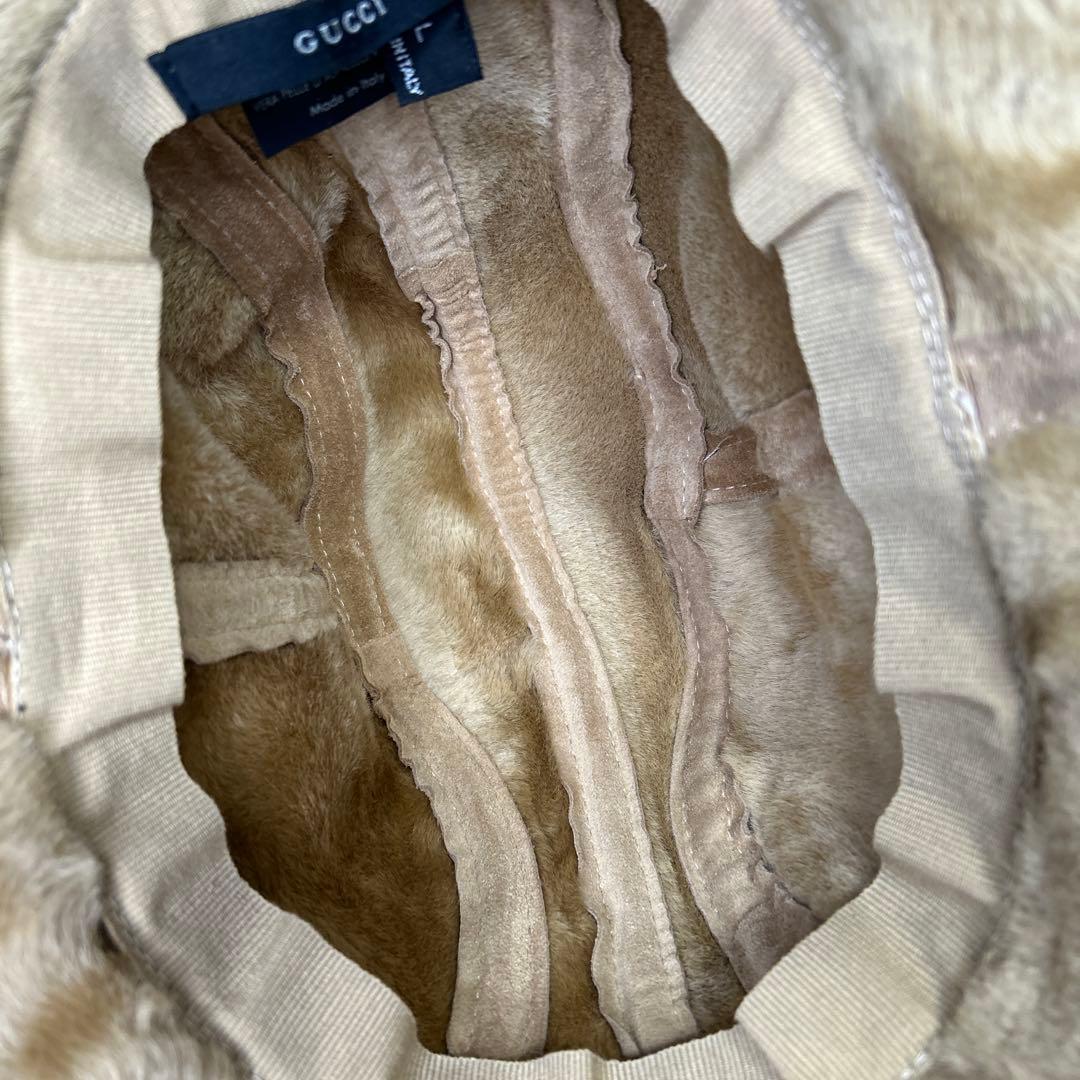 GUCCI ムートン　レザー　ハット　シェリーライン　ブラウン　L 帽子