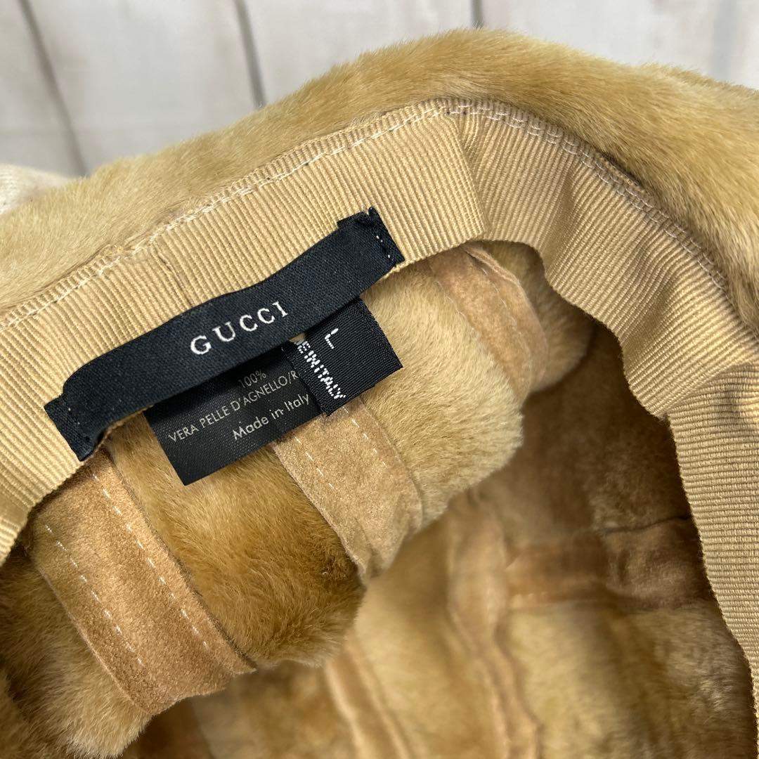GUCCI ムートン　レザー　ハット　シェリーライン　ブラウン　L 帽子