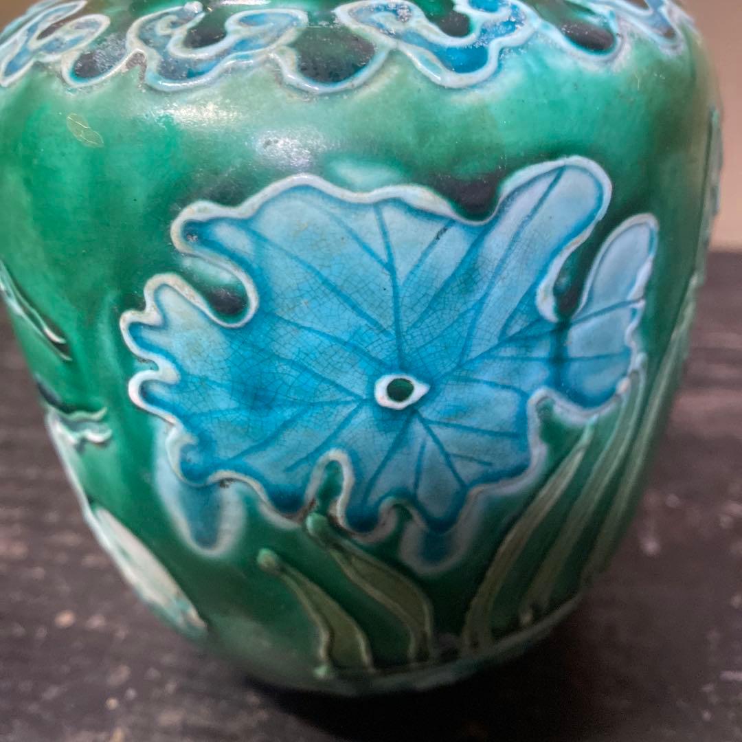 中国古玩　鷺文法華花瓶【桐箱付】10cm13.5cm