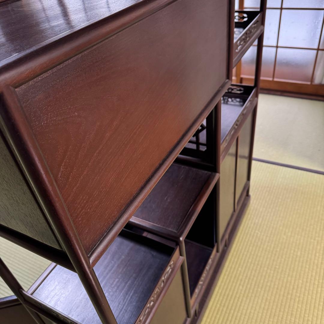【美品】唐木 棚　無垢 茶棚 高さ違い棚 茶箪笥 レトロ　送料込