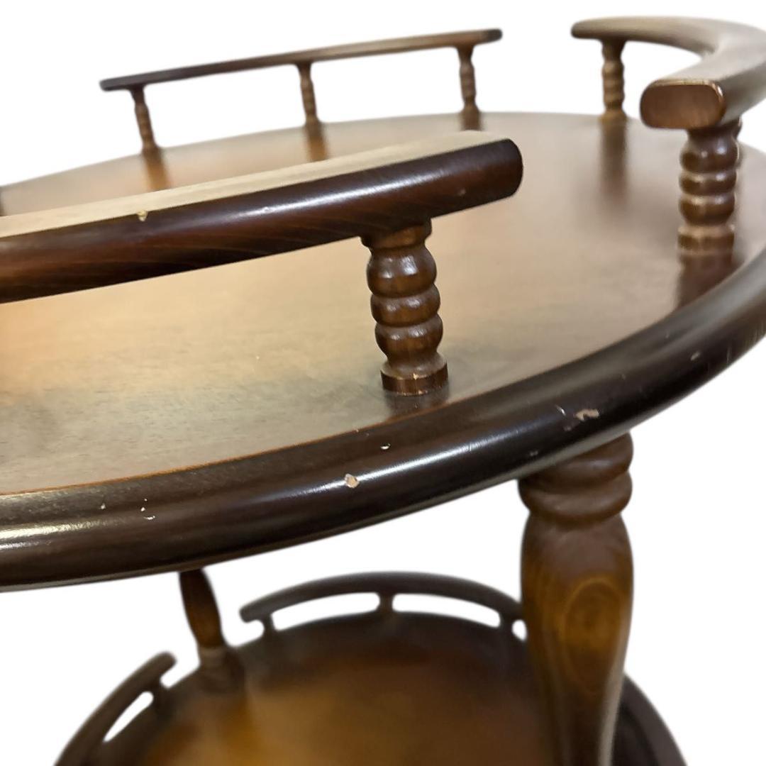 アンティーク　飛騨産業 キツツキマーク 木製ワゴン 2段 円形 サービングワゴン