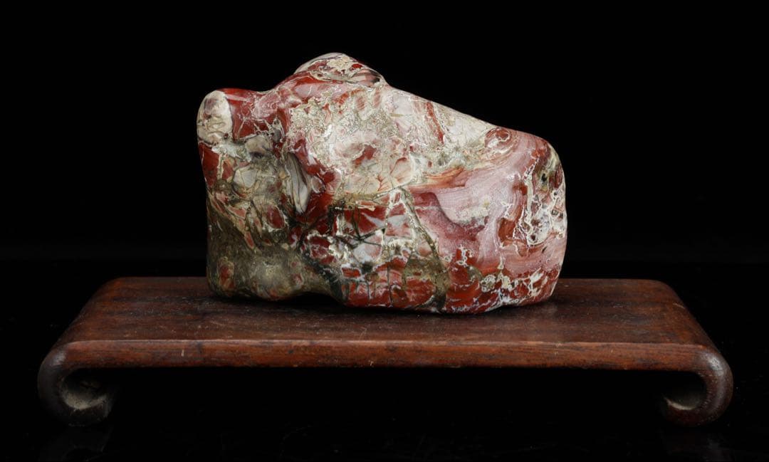 佐渡 錦紅石 錦石 錦瑪瑙 台座付 719g 原石 鑑賞石 水石 天然石 盆石