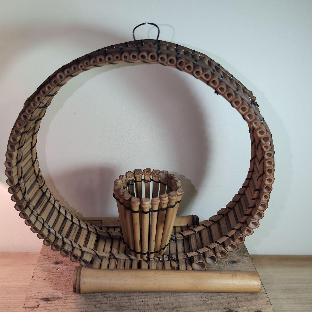 竹製装飾品 円形フレームと花生け　竹細工　竹工芸品